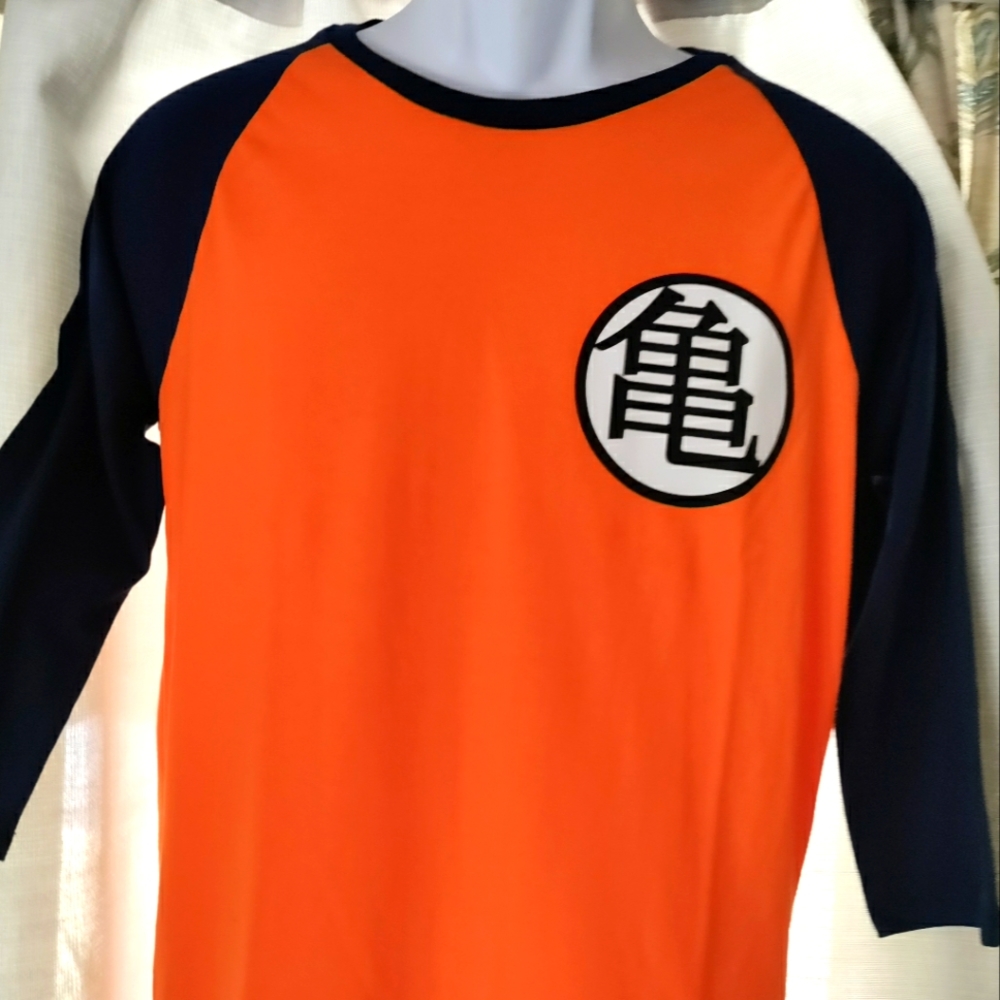 Master Roshi / King Kai Dragon Ball Z T-Shirt ORANGE Tee Blue Sleeves (S)